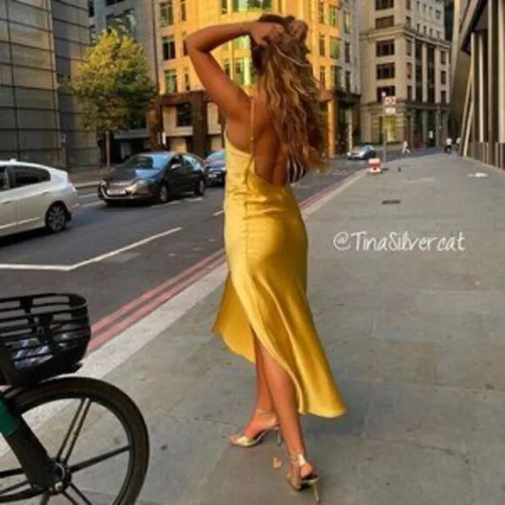 Commense Moonlight Open Back‎ Satin Slit Long Dress Size Large